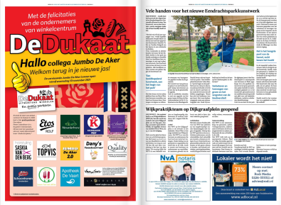 left page local newspaper. Ad for De Dukaat winkeliersvereniging. Nov 21.